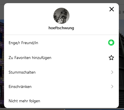 Instagram Enge Freunde, Favoriten, stummschalten, einschränkenentfolgen, 
