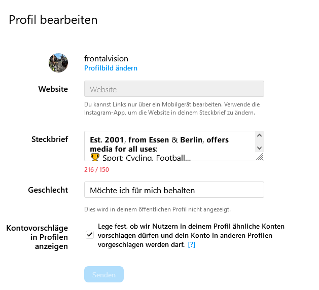 Instagram Profil ausfüllen