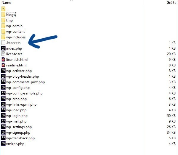 htaccess Datei in WordPress Installation Screenshot