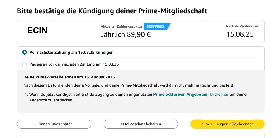 Amazon Prime kündigen 2025