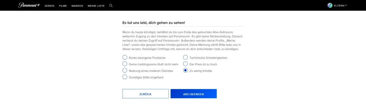 Paramount Plus Abo kündigen