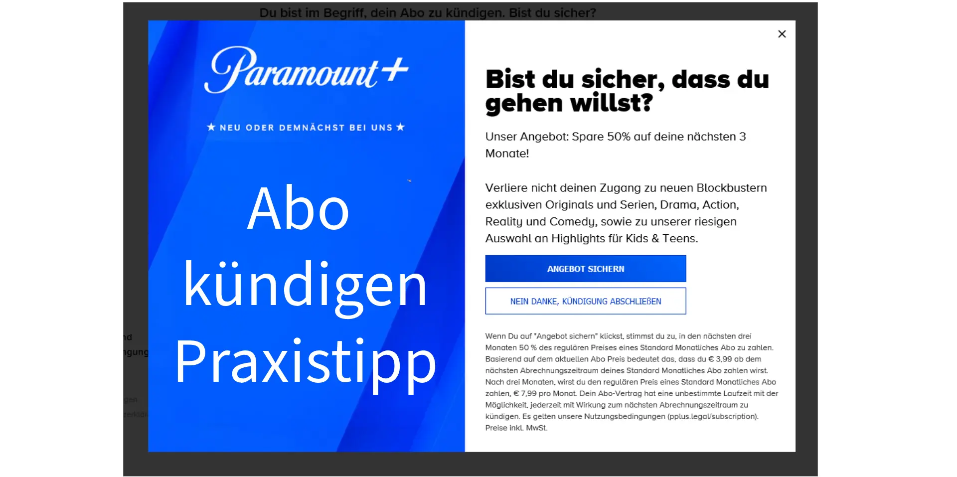 Paramount Plus Abo kündigen