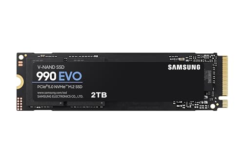 Samsung 990 EVO NVMe M.2 SSD 2 TB, PCIe 4.0 x4 / PCIe 5.0 x2, NVMe 2.0 (2280), 5.000 MB/s Lesen, 3.200 MB/s Schreiben, Interne SSD für Gaming und Grafikbearbeitung, MZ-V9E2T0BW