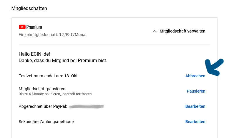 youtube premium kündigen