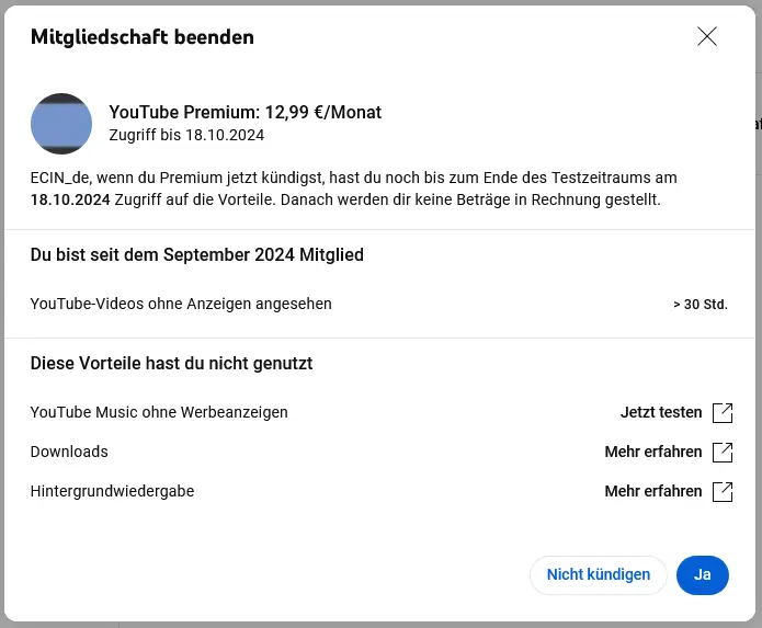 youtube premium kündigen