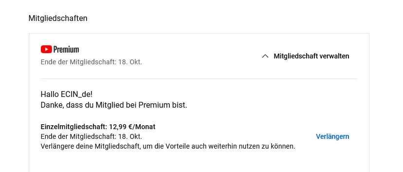 youtube premium mitgliedschaft verlängern