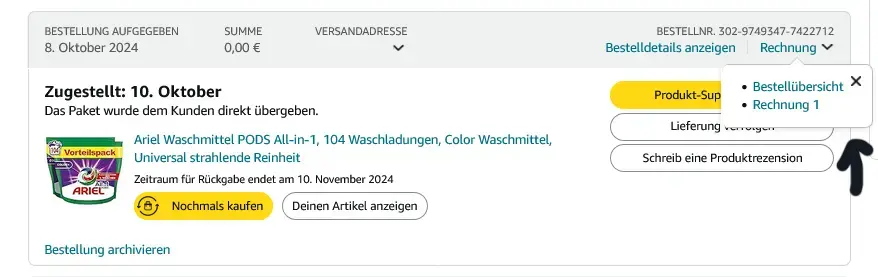 amazon rechnung bestellübersicht, bestellung